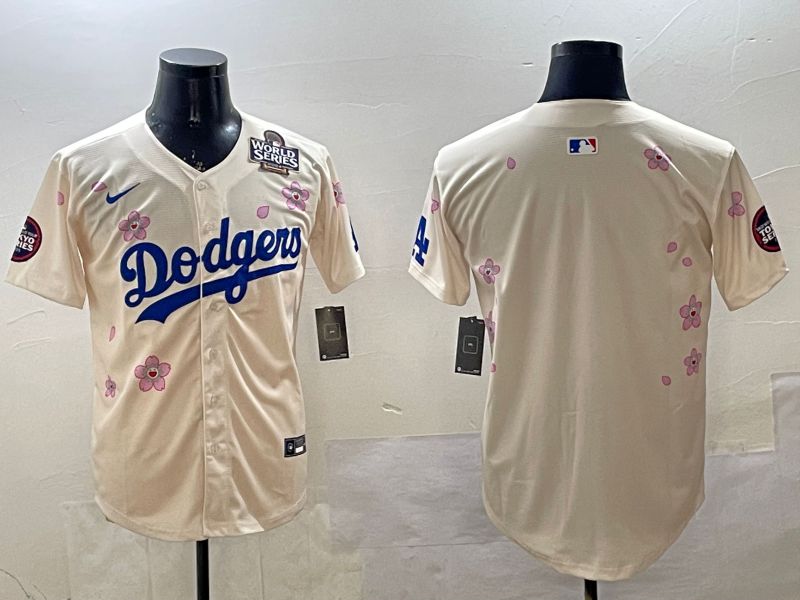 Men Los Angeles Dodgers Blank Cream Sakura Edition 2025 Nike MLB Jersey style 3
